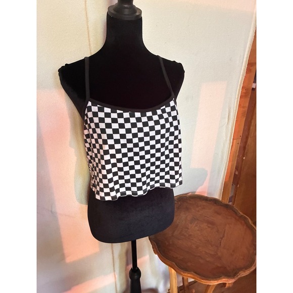 H&M Divided Tops - H&M Divided Cami Top Womens XL B/W Excellent Checkered Cropped Adjustable